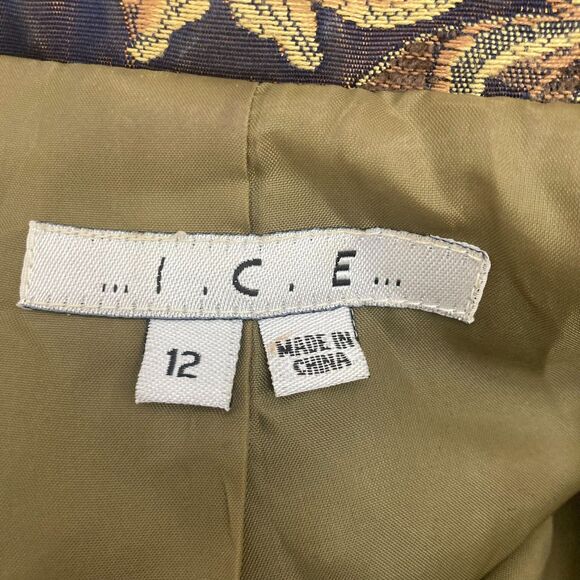 ICE Tapestry Brocade Jacket Size 12 Fringe Gold Navy Baroque Jeweled Buttons - Picture 16 of 16